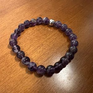 Amethyst with Sterling Silver Beaded Stretch Bracelet